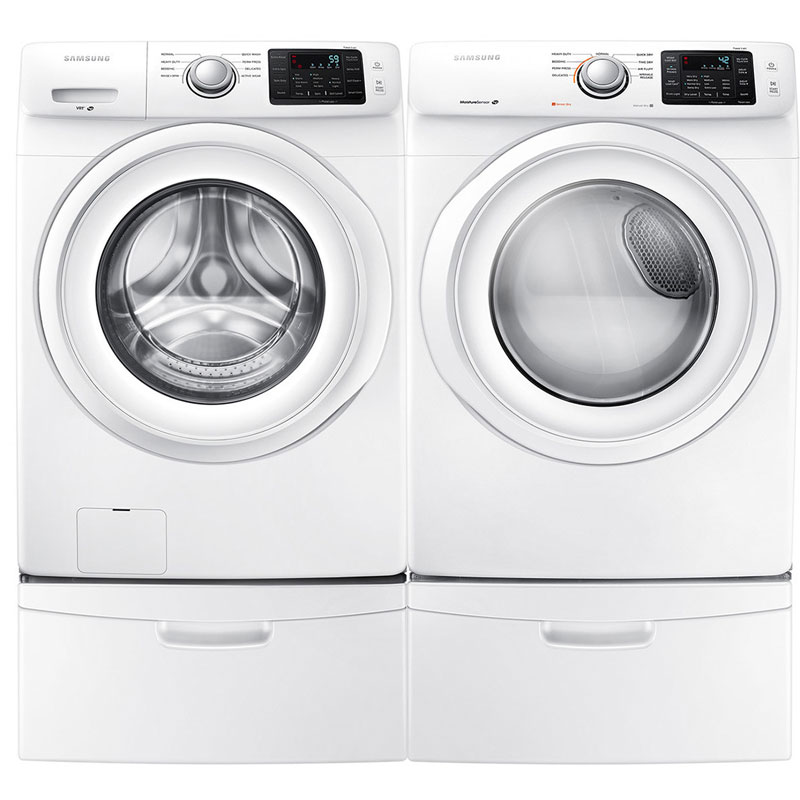 Samsung White Washer & Dryer w/ Pedestals